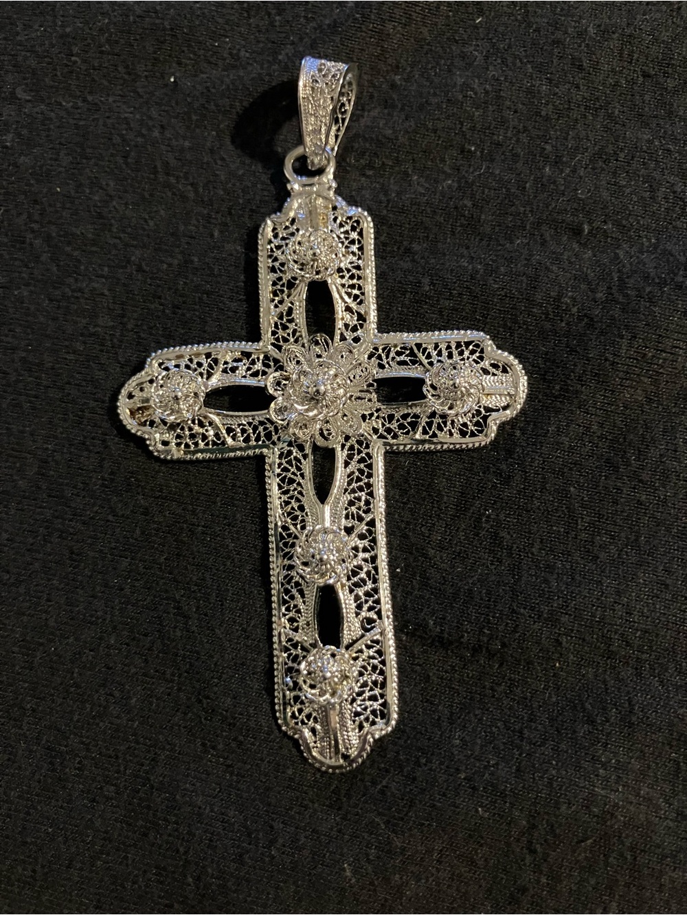 Ornate Sterling Silver Filigree Cross Pendant Necklace